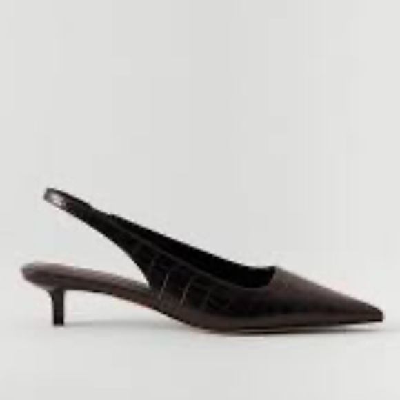 Ann Taylor Shoes - Ann Taylor Elegant Black Croc Embossed Leather Pointy Toe Slingback Heels - 9